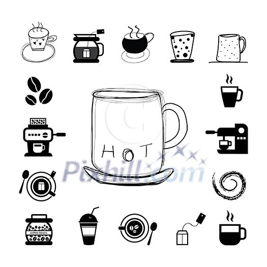 cup and coffee vector icon set 