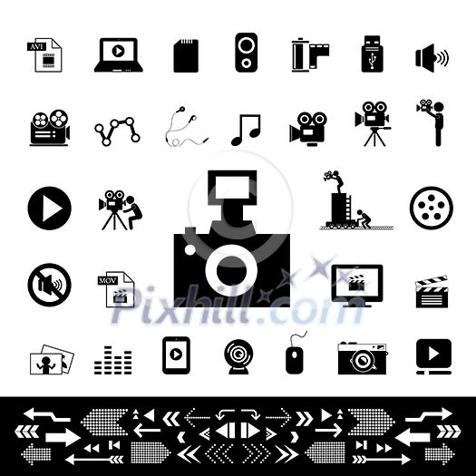 movie and media vector icon set  