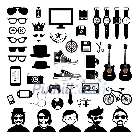 vector hipster style elements and icons set vector hipster style elements and icons set