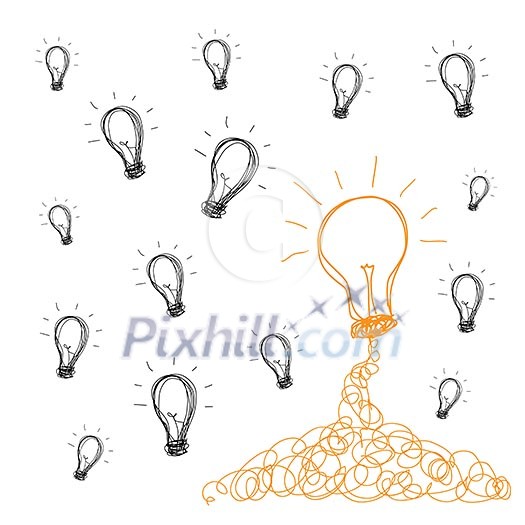 handwriting bulb light idea vector cartoon 