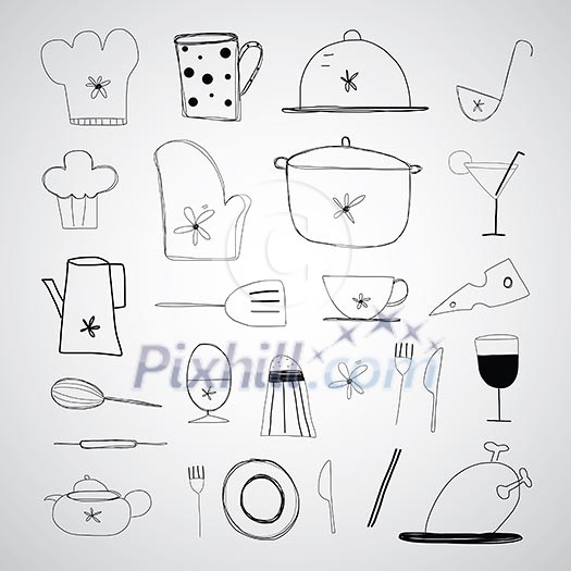 vector hand drawn cooking foods and kitchen vector hand drawn cooking foods and kitchen