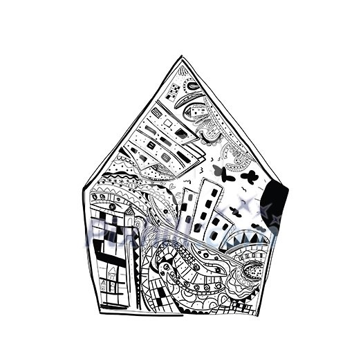 vector hand drawn city in house 