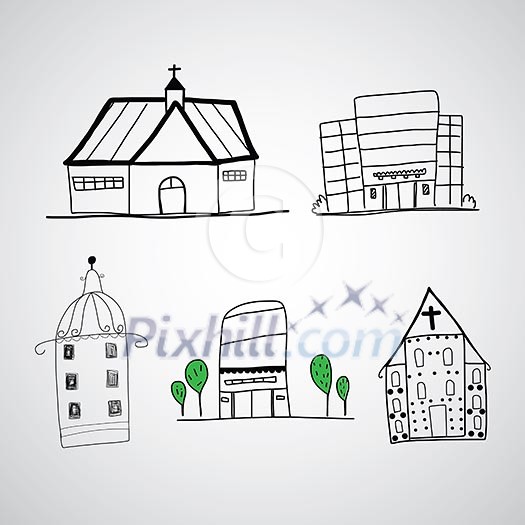 buildings vector hand drawn cartoon  