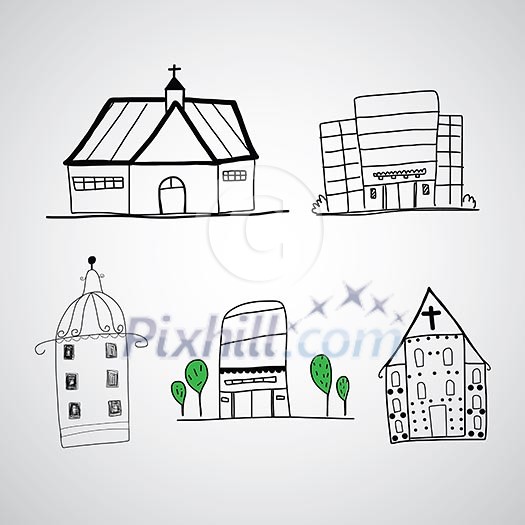 buildings vector hand drawn cartoon buildings vector hand drawn cartoon
