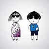 hipster boy and girl vector hand drawn cartoon  