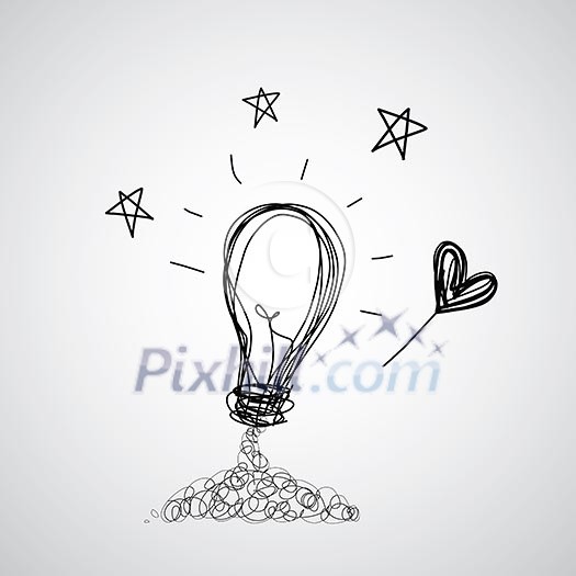 handwriting bulb light idea vector cartoon 