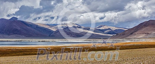 Panorama of Tso Kar - fluctuating salt lake in Himalayas. Rapshu, Ladakh, Jammu and Kashmir, India Panorama of Tso Kar - fluctuating salt lake in Himalayas. Rapshu, Ladakh, Jammu and Kashmir, India