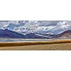 Panorama of Tso Kar - fluctuating salt lake in Himalayas. Rapshu,  Ladakh, Jammu and Kashmir, India