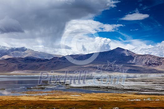 Tso Kar - fluctuating salt lake in Himalayas. Rapshu, Ladakh, Jammu and Kashmir, India Tso Kar - fluctuating salt lake in Himalayas. Rapshu, Ladakh, Jammu and Kashmir, India