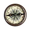 Old vintage retro golden compass isolated. Top view