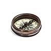Old vintage retro golden compass isolated. Top view