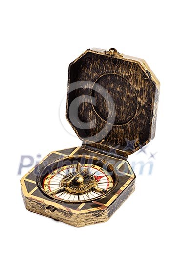 Old vintage retro compass isolated