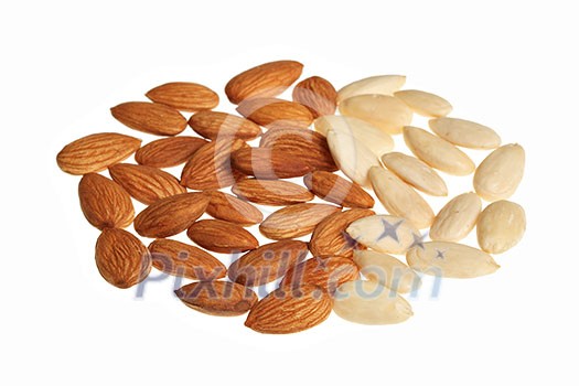 Pile of mixed almonds isolated on white Pile of mixed almonds isolated on white