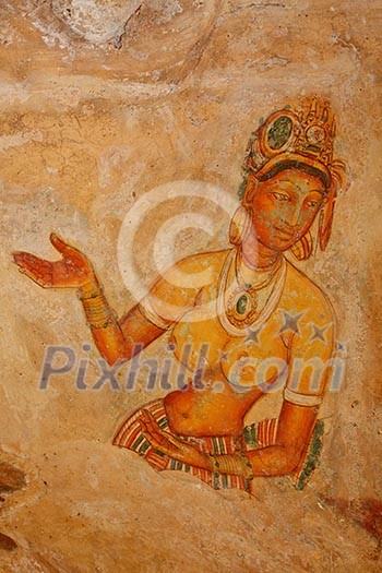 Ancient famous wall paintings (frescoes) at Sigirya, Sri Lanka