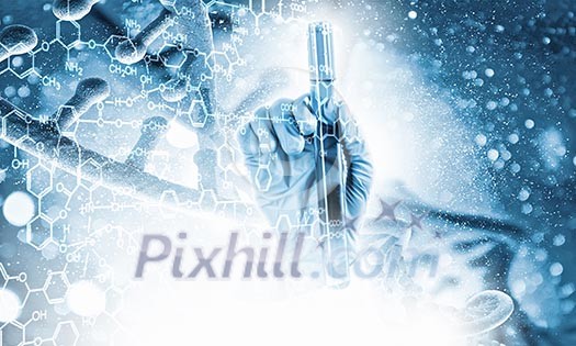 Close up image of human hand holding test tube. Science concept Close up image of human hand holding test tube. Science concept