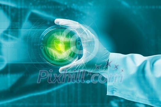 Close up image of human hand holding test tube. Science concept Close up image of human hand holding test tube. Science concept