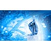 Close up image of human hand holding test tube. Science concept