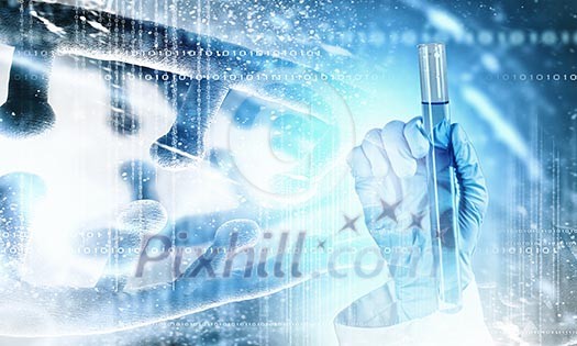 Close up image of human hand holding test tube. Science concept Close up image of human hand holding test tube. Science concept