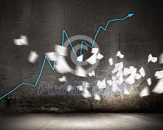 Background image with graph on wall rising up Background image with graph on wall rising up