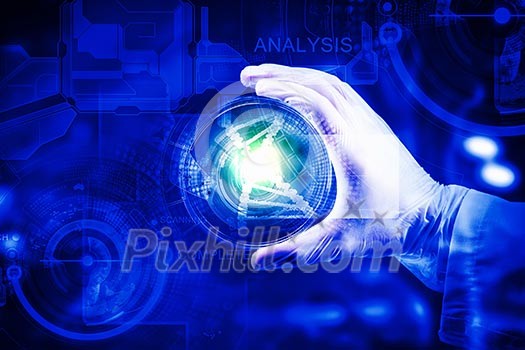 Close up image of human hand holding test tube. Science concept Close up image of human hand holding test tube. Science concept