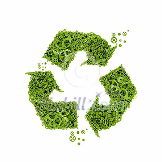 Recycle symbol consisting of cog wheels and gears Recycle symbol consisting of cog wheels and gears