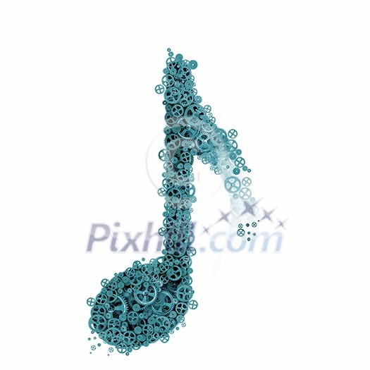 Abstract image of music note made of gears Abstract image of music note made of gears