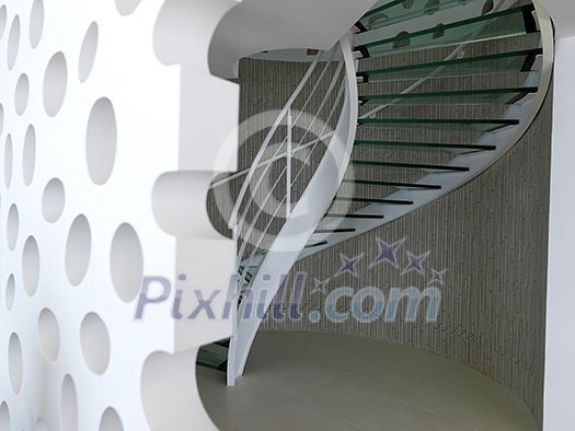 modern glass spiral staircase with metallic hand-rails. modern glass spiral staircase with metallic hand-rails.