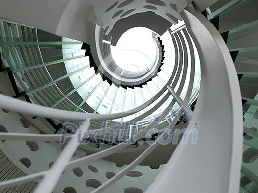 modern glass spiral staircase with metallic hand-rails. modern glass spiral staircase with metallic hand-rails.