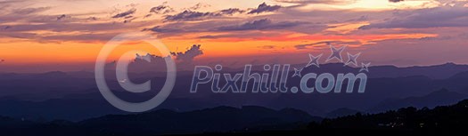 Panorama of sunset in mountains. Munnar, Kerala, India Panorama of sunset in mountains. Munnar, Kerala, India