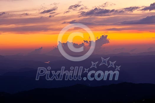 Panorama of sunset in mountains. Munnar, Kerala, India Panorama of sunset in mountains. Munnar, Kerala, India