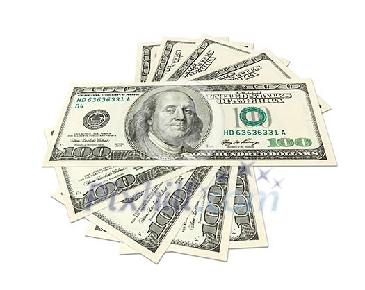 Hundreds of dollars spread on white background Hundreds of dollars spread on white background
