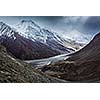 Severe mountains - Spiti valley, river, road in Himalayas. Himachal Pradesh, India