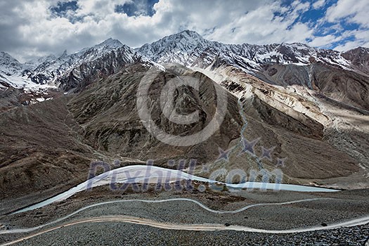 Spiti valley, river, road in Himalayas. Himachal Pradesh, India Spiti valley, river, road in Himalayas. Himachal Pradesh, India
