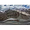 Spiti valley, river, road in Himalayas. Himachal Pradesh, India