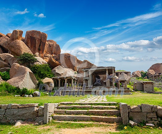 Ancient ruins in Hampi. Hampi Bazaar, Hampi, Karnataka, India