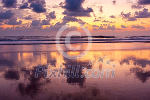 Sunset on Baga beach. Goa, India