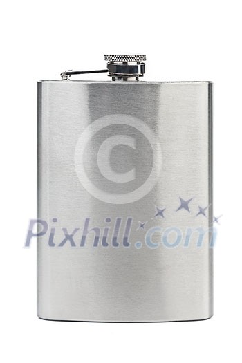 Stainless hip flask isolated on white background