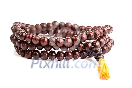 Japa Mala - Buddhist or Hindu prayer beadsi solated on white Japa Mala - Buddhist or Hindu prayer beadsi solated on white