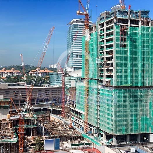 Building house constraction site with cranes. Square format Building house constraction site with cranes. Square format