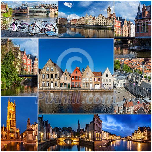 Mosaic collage storyboard of Belgium tourist views travel images