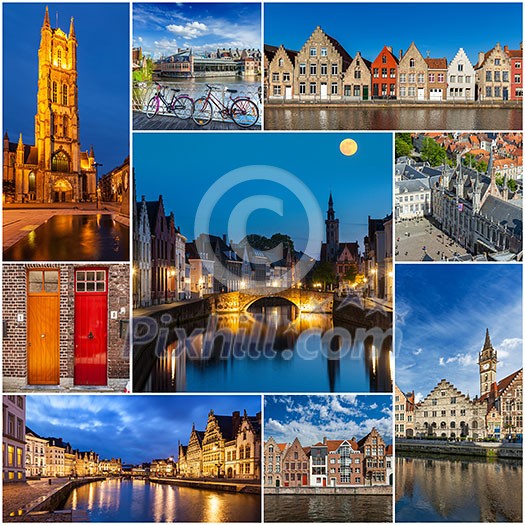 Mosaic collage storyboard of Belgium tourist views travel images