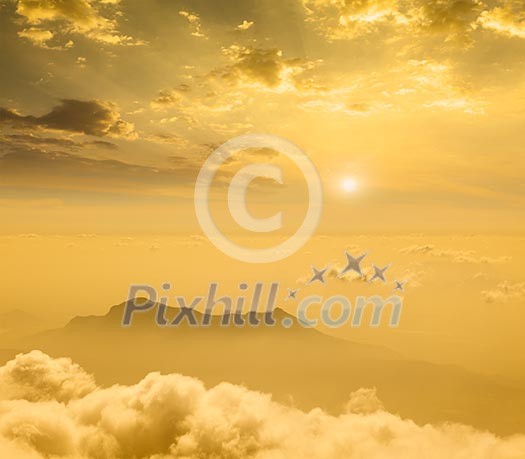 Mountains in cloud on sunset. Tamil Nadu, India Mountains in cloud on sunset. Tamil Nadu, India