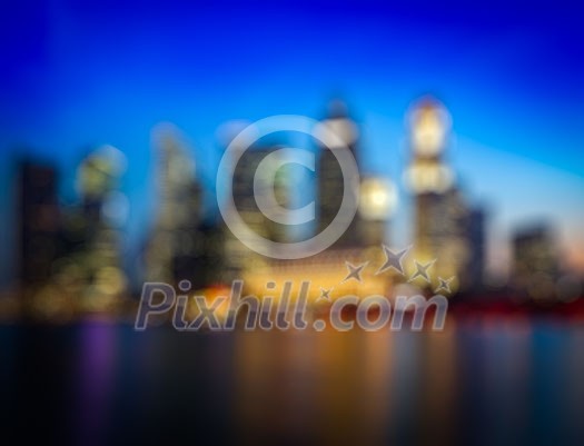Blurred background of Singapore skyline in evening