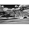 Sand dunes in Himalayas. Hunder, Nubra valley, Ladakh, India. Black and white version