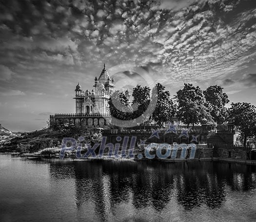 Jaswanth Thada mausoleum on sunset, Jodhpur, Rajasthan, India. Black and white version