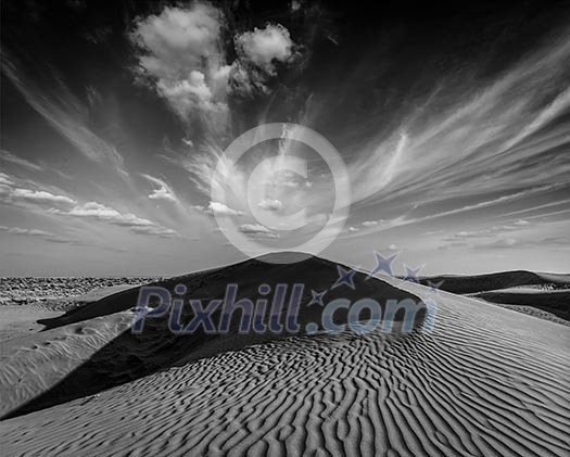Dunes of Thar Desert. Sam Sand dunes, Rajasthan, India. Black and white version Dunes of Thar Desert. Sam Sand dunes, Rajasthan, India. Black and white version