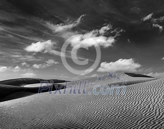 Dunes of Thar Desert. Sam Sand dunes, Rajasthan, India. Black and white version Dunes of Thar Desert. Sam Sand dunes, Rajasthan, India. Black and white version