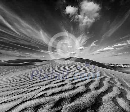 Dunes of Thar Desert. Sam Sand dunes, Rajasthan, India. Black and white version Dunes of Thar Desert. Sam Sand dunes, Rajasthan, India. Black and white version