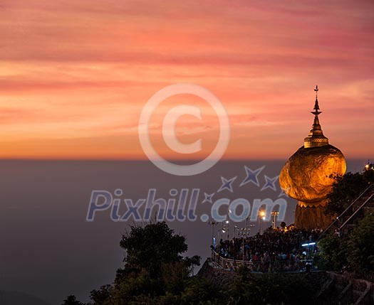 Golden Rock - Kyaiktiyo Pagoda - famous Myanmar landmark, Buddhist pilgrimage site and tourist attraction, Myanmar Golden Rock - Kyaiktiyo Pagoda - famous Myanmar landmark, Buddhist pilgrimage site and tourist attraction, Myanmar