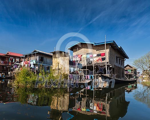 Stilted houses in village on Inle lake, Myanmar Stilted houses in village on Inle lake, Myanmar